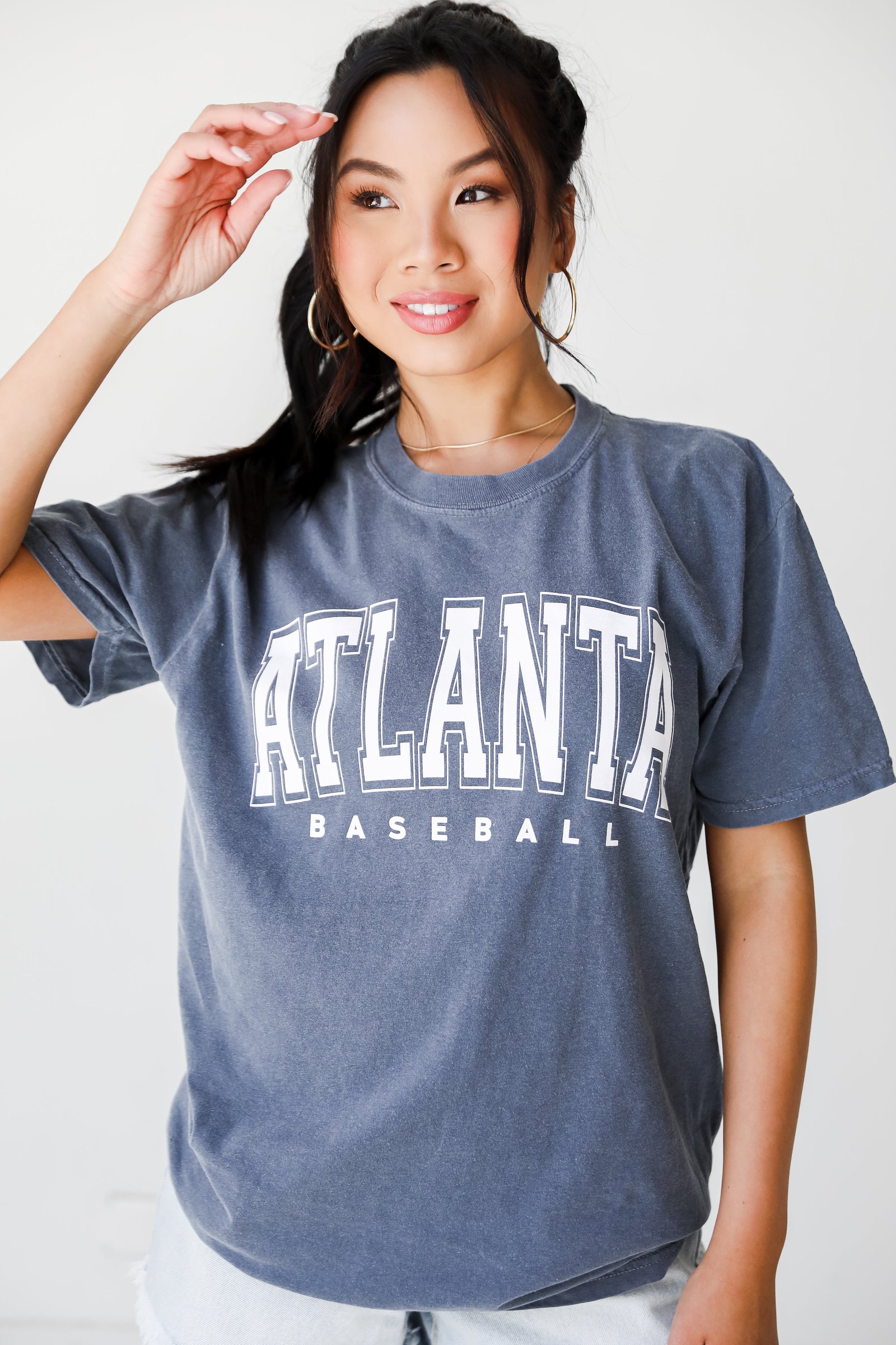 Denim Atlanta Baseball Block Letter Tee PC7