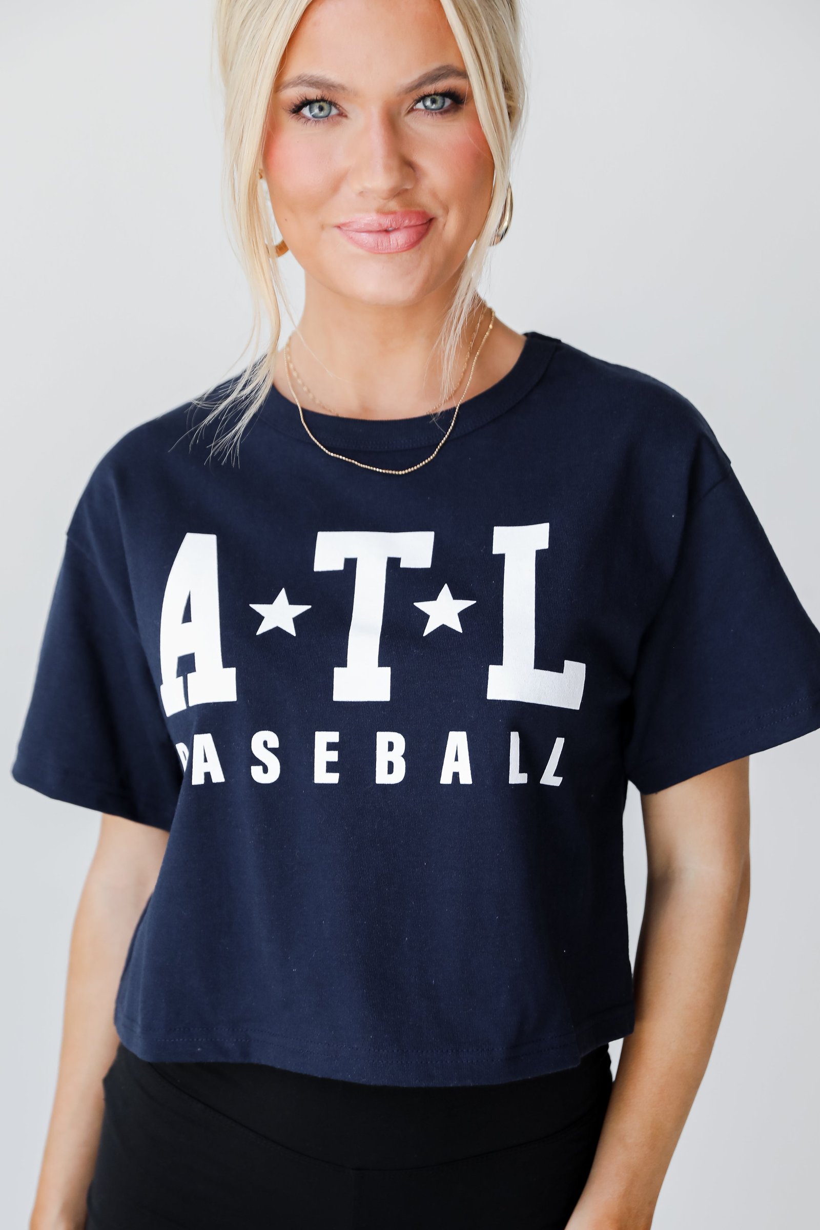 Navy ATL Baseball Star Cropped Tee PC5