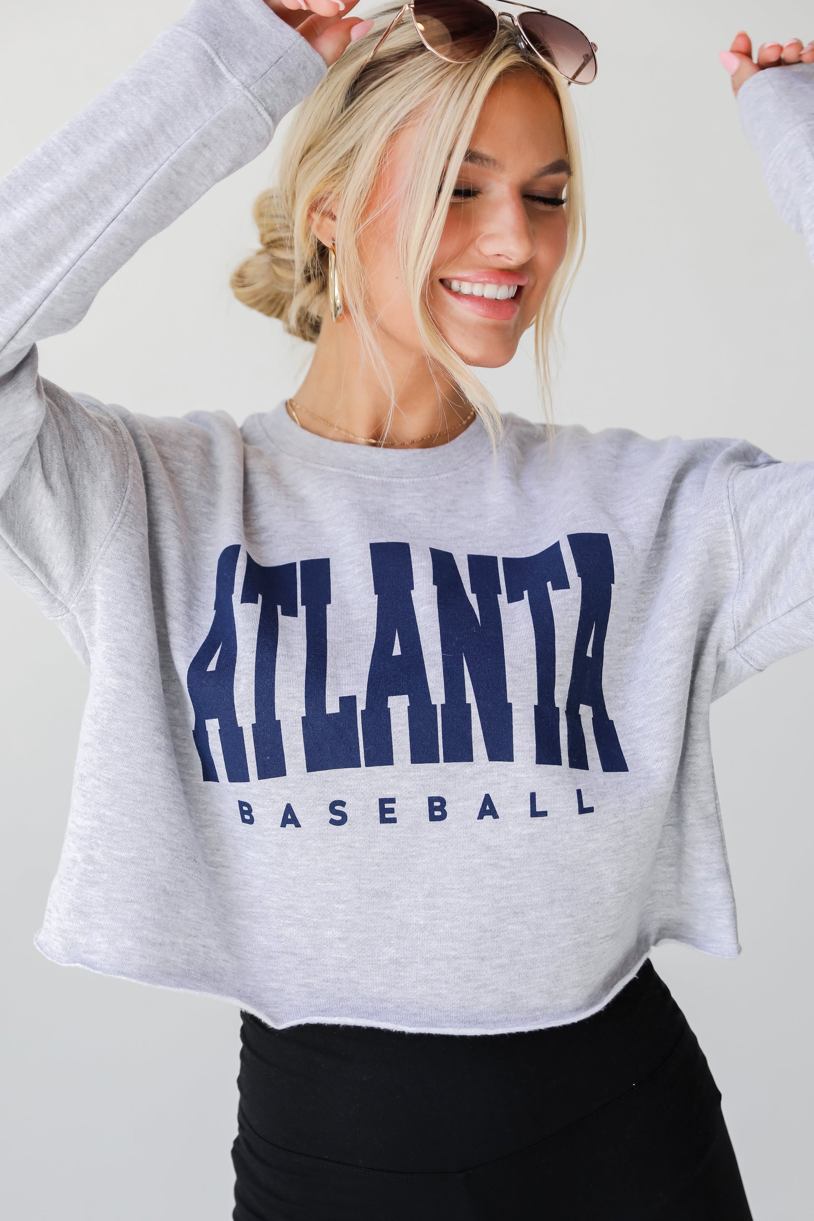 Heather Grey Atlanta Baseball Cropped Sweatshirt PC4